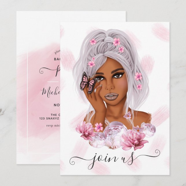 Invitation Invitati du groupe de Bachelorette Florale rose et (Devant / Derrière)