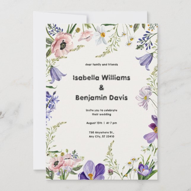 Invitation Invitatiatiatia Mariage à bordure de crème et de v (Devant)