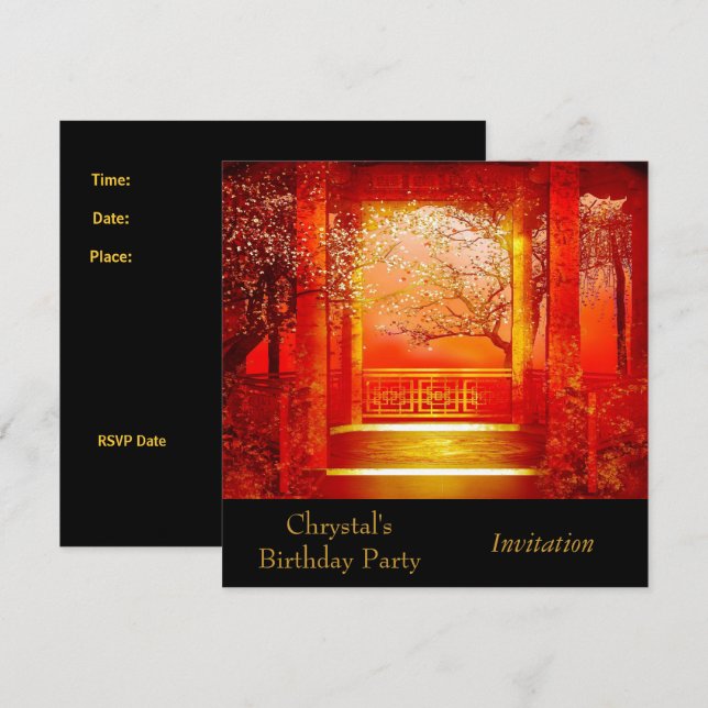 Invitation Invitation Anniversaire Fête Asiatique  (Devant / Derrière)