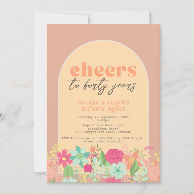 Invitation Invitation, florales sur rose rose poussiéreux (n' (Devant)