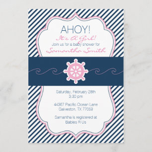 Invitation Invitation-Marine nautique de baby shower bleue et