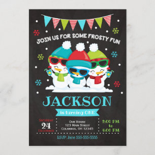 Invitation Invitation/neige d'anniversaire de bonhomme de