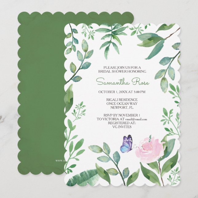 Invitation Invitation, rose et bleu de Fête de la mariée de (Devant / Derrière)