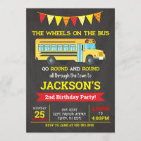 Invitation/roues d'anniversaire d'autobus scolaire