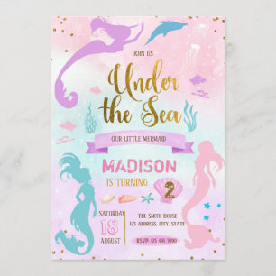 Invitation Invité d'anniversaire Pastel mermaid