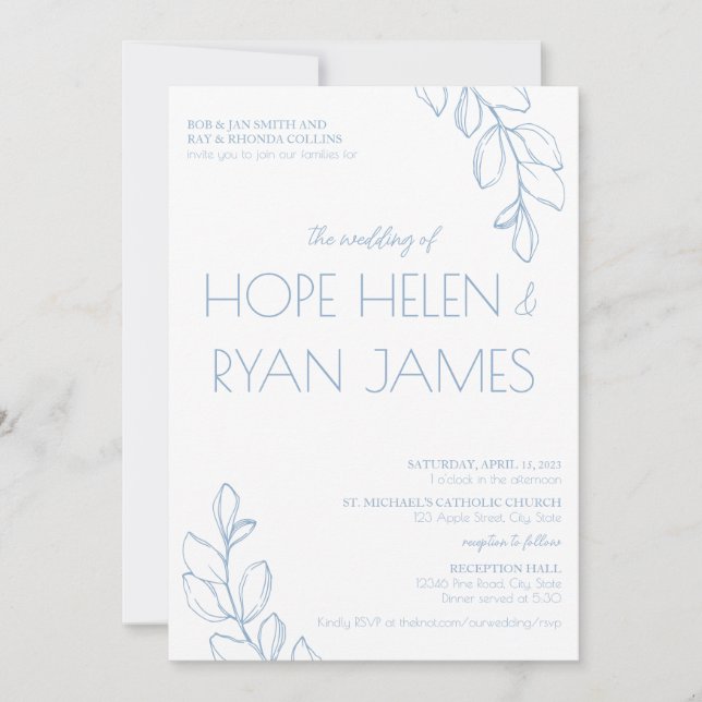 Invitation Invite de mariage simple bleu clair (Devant)