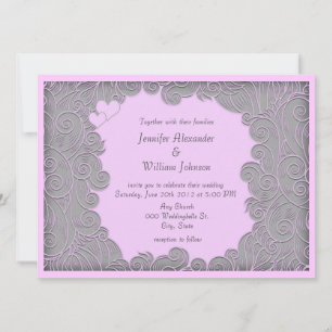 Invitation Invite de mariage Tourbillonnant rose pâle et gris