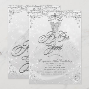 Invitation Invitée Princesse Blanc Argenté Douce 16 Fête