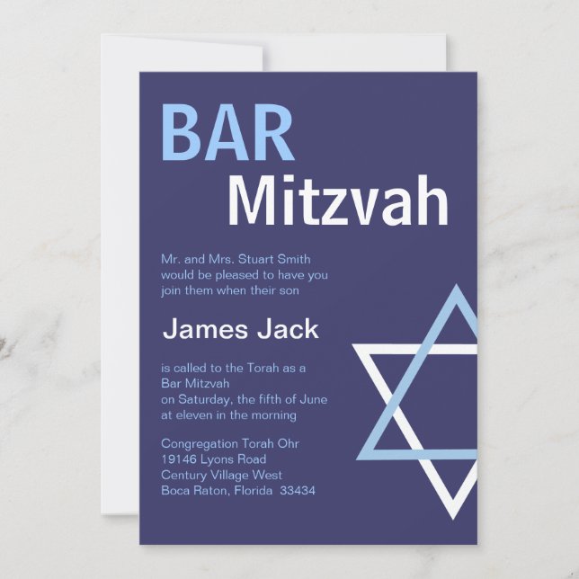 Invitation Invitition moderne Bar Mitzvah - Bleu foncé (Devant)