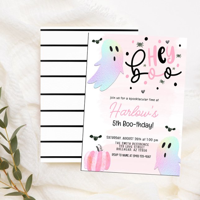 Invitation Iridescente Ghost Hey Boo Pink Halloween Anniversa (Créateur téléchargé)