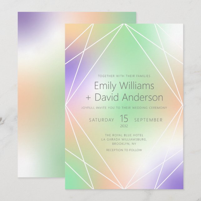 Invitation Iridescente Pastel Diamond Inspiré Moderne (Devant / Derrière)