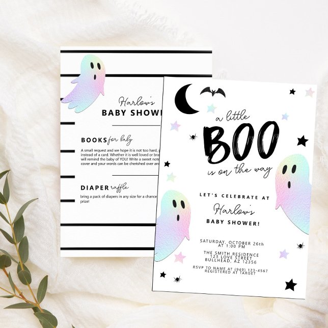 Invitation Iridescente Pastel Little Boo Halloween Baby showe (Créateur téléchargé)