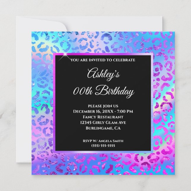 Invitation Iridescente Rainbow Ombre Leopard Foil Anniversair (Devant)