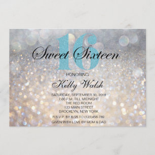 Invitation Iridescente Sweet 16 Parties scintillant bleu clai