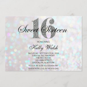 Invitation Iridescente Sweet 16 Parties scintillant d'argent 