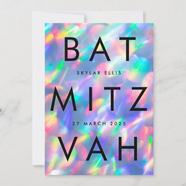 Invitation Iridescente Ultra Moderne bat mitzvah QR CODE RSVP (Devant)