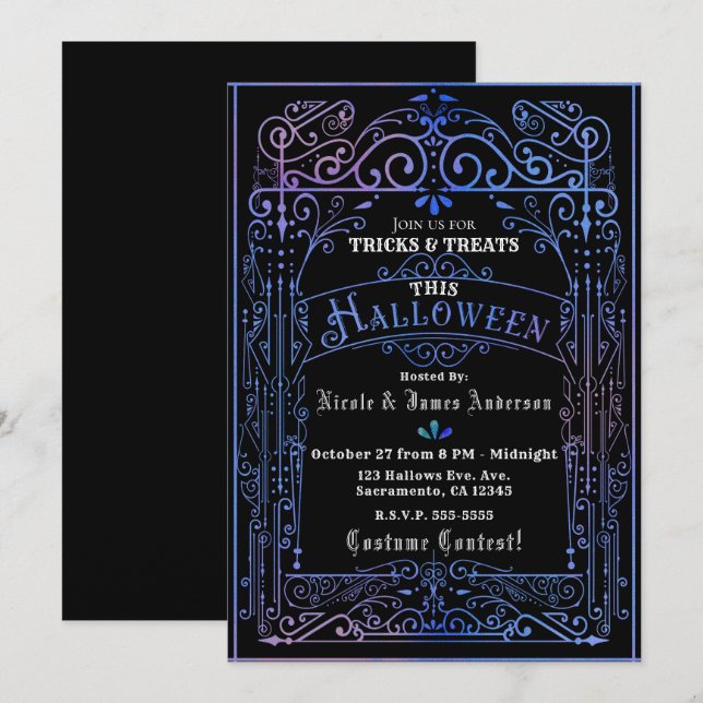 Invitation Iridescente Vintage Victorien Déco Halloween (Devant / Derrière)