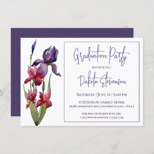 Invitation Iris Graduation Party   Violet Violet Fleur rose