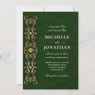 Invitation Irish Elegant Gold Artwork sur Green Christian