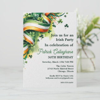 Invitation Irish Flag Ribbon Shamrock Green White Orange 