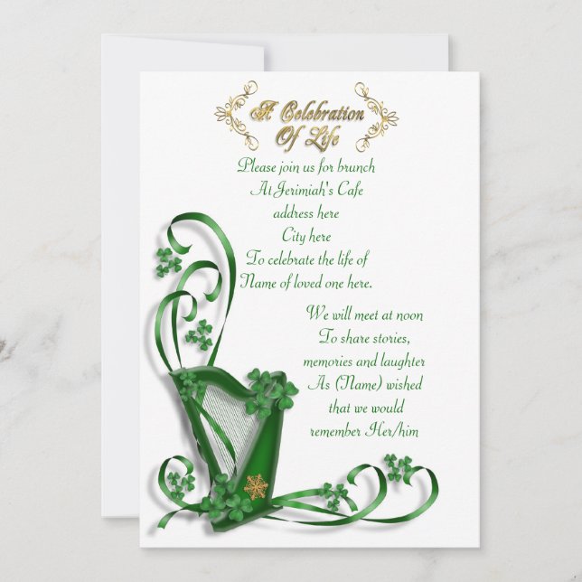 Invitation Irish Harp "Celebration of Life" (Devant)