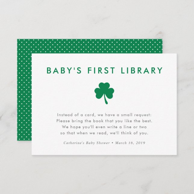 Invitation Irish Lucky Charm Books for Baby's First Library (Devant / Derrière)