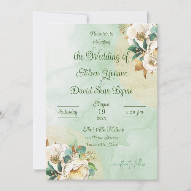 Invitation Irish Rose Cream and Gold Wedding (Devant)