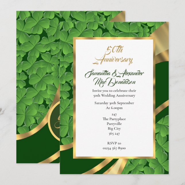 Invitation Irish shamrock 50e anniversaire de mariage (Devant / Derrière)