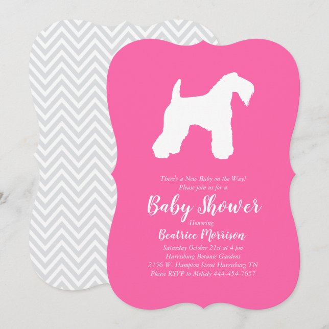 Invitation Irlandais Kerry Blue Terrier chien Baby shower ros (Devant / Derrière)