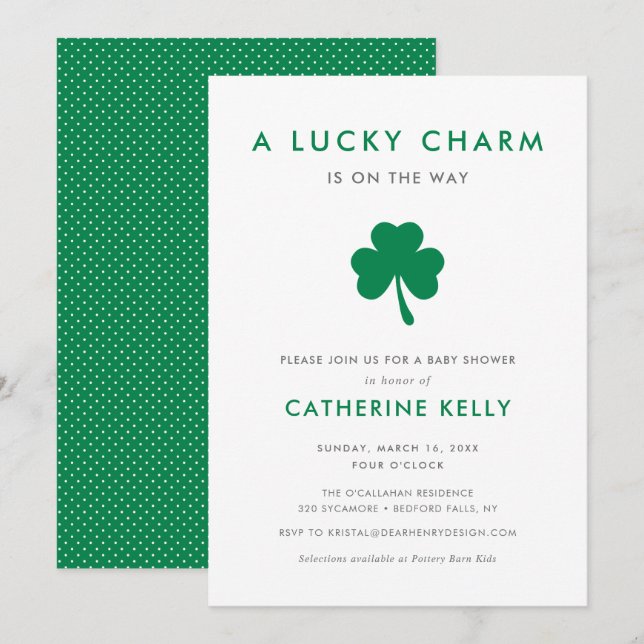 Invitation Irlandais Lucky Charm Baby shower de printemps ver (Devant / Derrière)