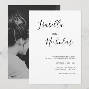 Invitation Isabella Simple moderne blanc noir Mariage photo