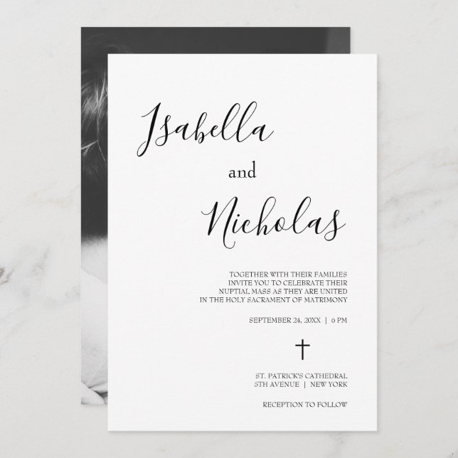 Invitation Isabella Simple moderne Script Mariage catholique (Devant / Derrière)