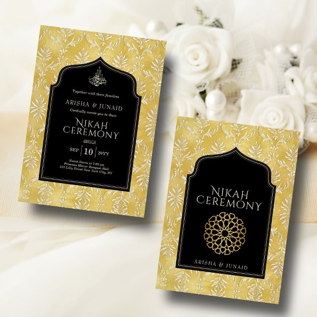 Invitation Islam Royal Golden Damask Muslim Nikah Mariage (Créateur téléchargé)