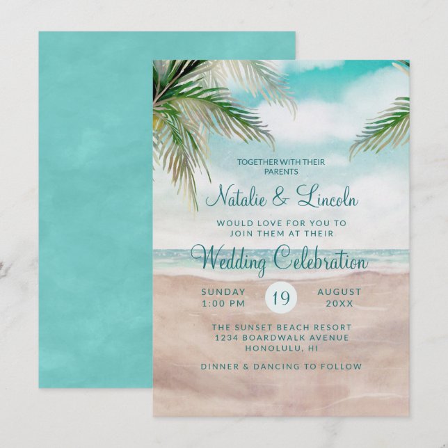 Invitation Island Breeze Plage Peint Scène Mariage de bord de (Devant / Derrière)