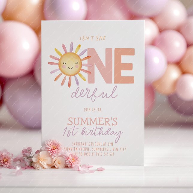 Invitation Isn't She Onederful Sun Girl 1st Birthday (Isn't she Onederful! Girl's sun 1st birthday invitation. )