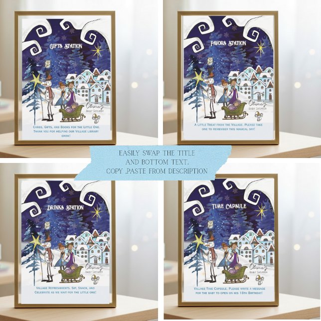 Invitation It Takes a Village Universal Sign Blue TEMPLATE (It Takes a Village Universal Sign Blue TEMPLATE- 4 different signs)