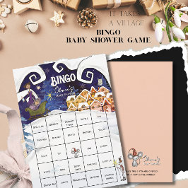 Invitation It Takes a Village Winter Baby Shower Bingo Card