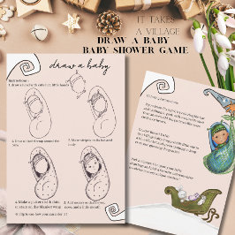 Invitation It Takes a Village Winter Baby Shower Draw a baby 