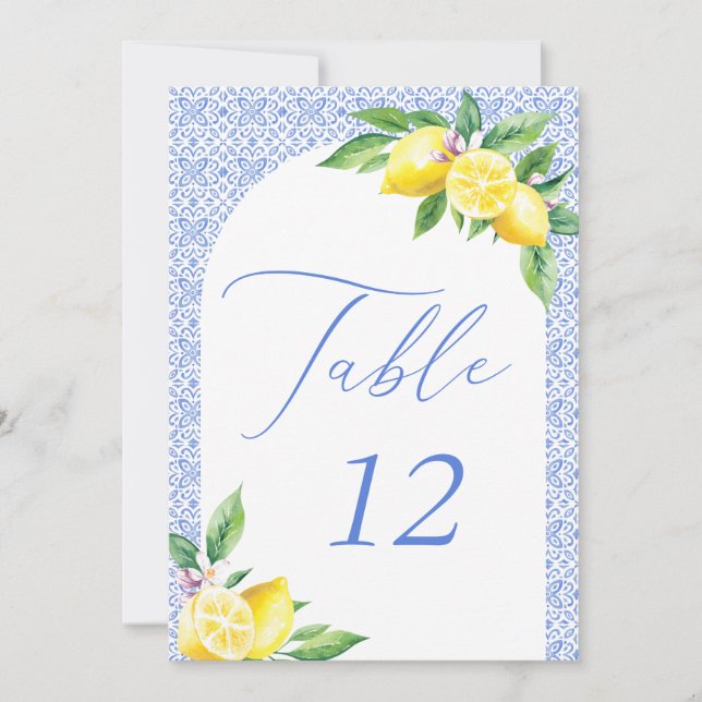 Invitation Italian Blue Tile Lemon Positano Table Number (Devant)
