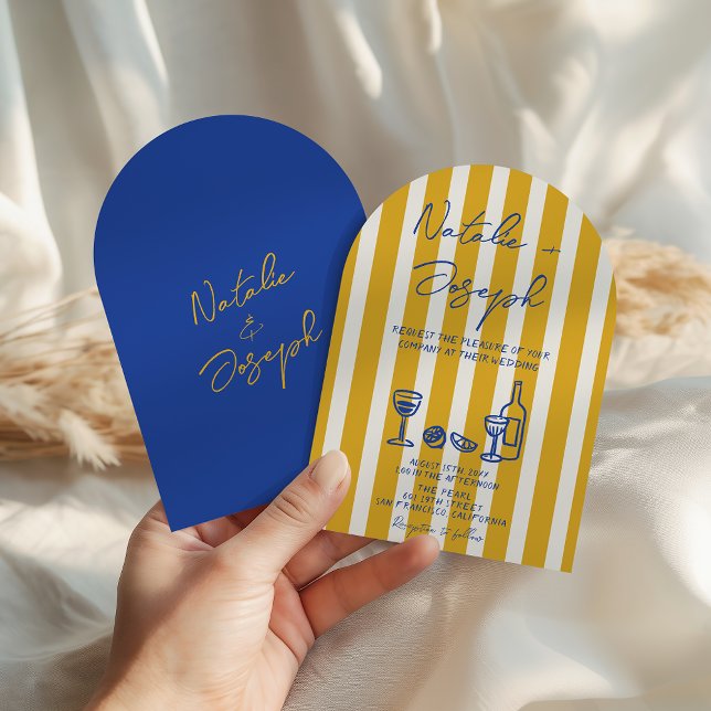 Invitation Italian Blue Yellow Hand Written Arched Wedding (Créateur téléchargé)
