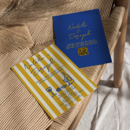 Invitation Italian Blue Yellow Hand Written QR Code Wedding