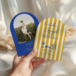 Invitation Italian Blue Yellow Written Photo Arch Wedding