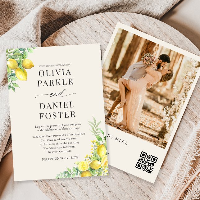 Invitation Italian Lemon Garden QR Code Photo Wedding (Créateur téléchargé)