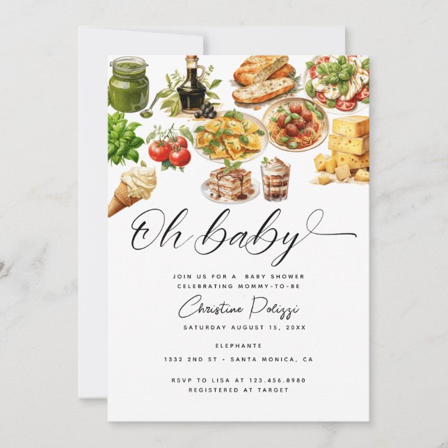 Invitation Italie | Alimentation italienne | BABY SHOWER (Devant)