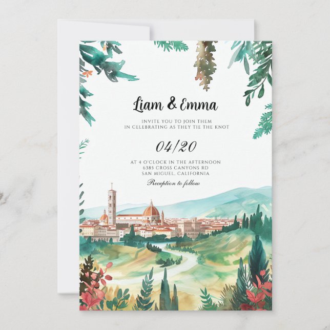 Invitation Italie Florence Paysage Destination Mariage (Devant)