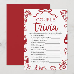 Invitation Italie Pizza Couple Trivia Fête des mariées Jeu