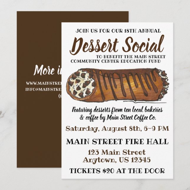 Invitation Italien Cannoli Dessert Charité sociale Vente de p (Devant / Derrière)
