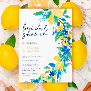 Invitation Italien citron bleu floral script nuptiale