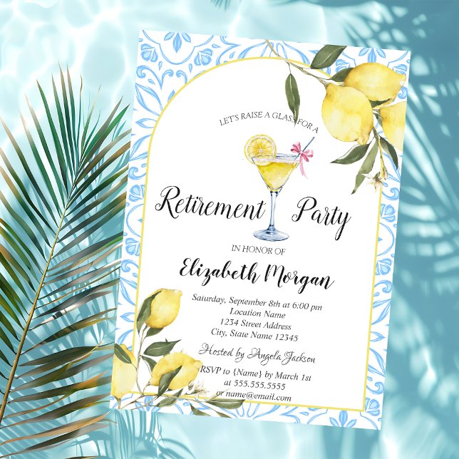 Invitation Italien Citrons Blue Cocktail Retirement (Créateur téléchargé)