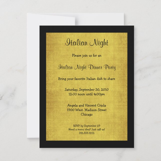 Invitation italien de partie de nuit d'arrière - (Devant)